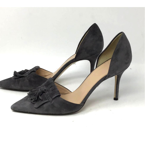 J. Crew Suede  Medium Gray Fringed heels in a women size  7.5 Made in Italy - Picture 5 of 6